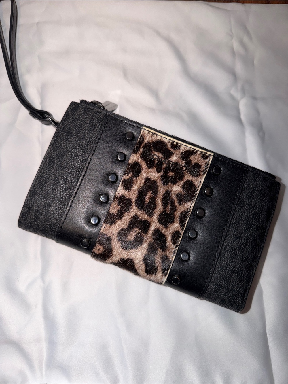 Michael Kors Black Leopard Accent Wristlet Clutch